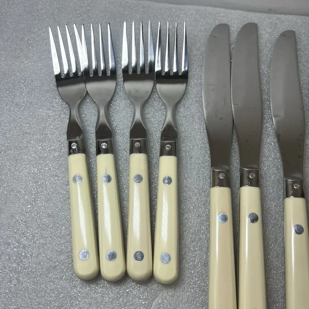Vintage WF Mardi Gras Stainless Flatware White Handle MCM 20 Piece Set Served 4